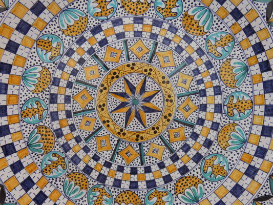 Piatto a catino Geometrico Blu Antico giallo Ocra Verde Rame