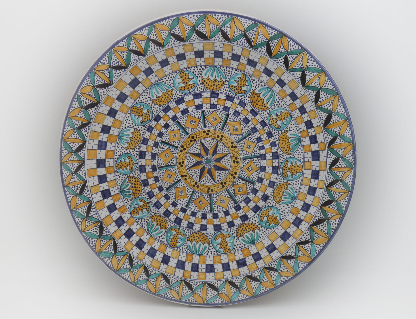 Piatto a catino Geometrico Blu Antico giallo Ocra Verde Rame