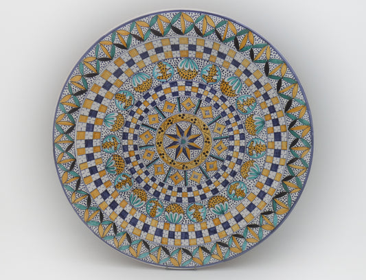 Piatto a catino Geometrico Blu Antico giallo Ocra Verde Rame