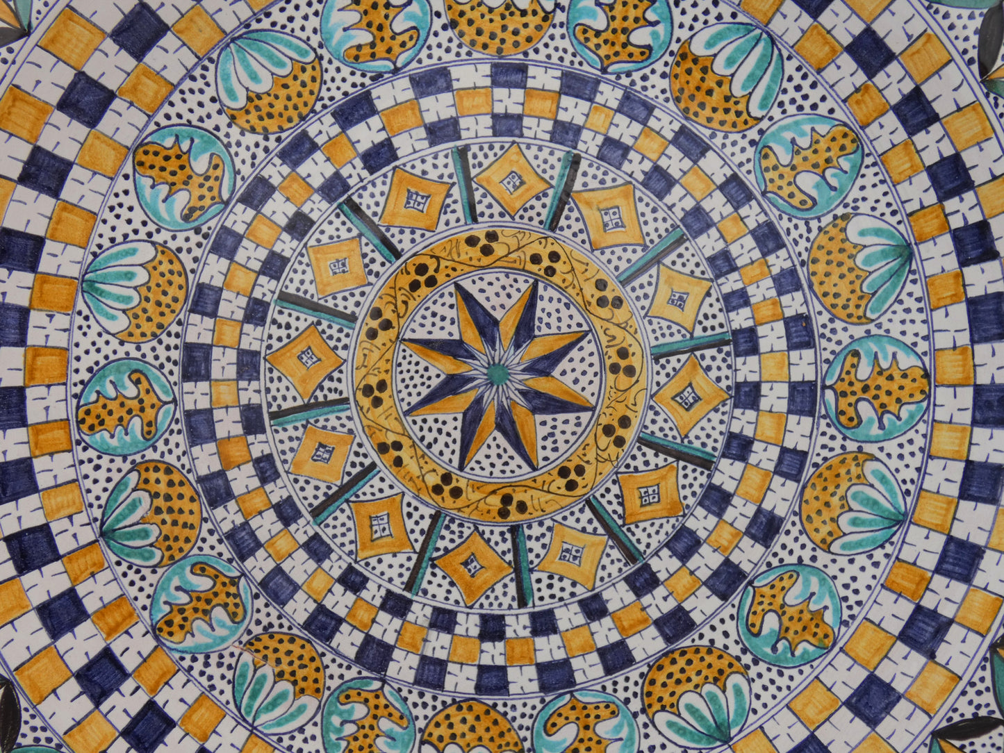 Piatto a catino Geometrico Blu Antico giallo Ocra Verde Rame